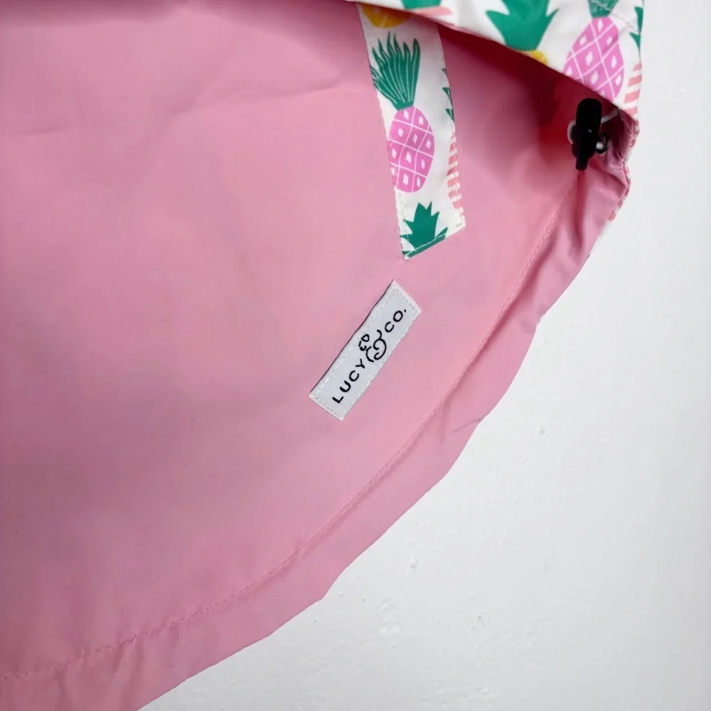 Lucy & Co. Pineapple Hooded Reversible Dog Rain Coat Pink Size XL EUC